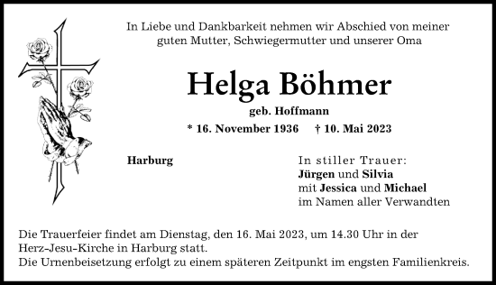 Traueranzeigen Von Helga B Hmer Allg Uer Zeitung