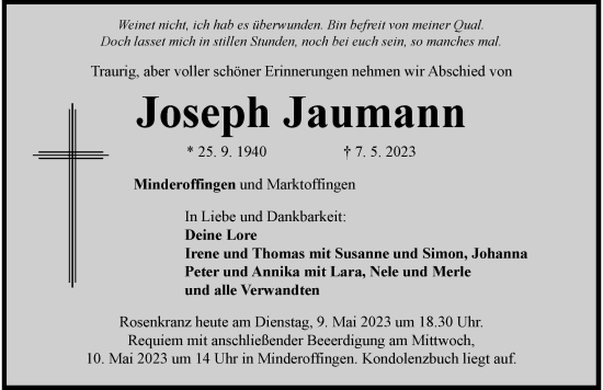 Traueranzeigen von Joseph Jaumann Allgäuer Zeitung