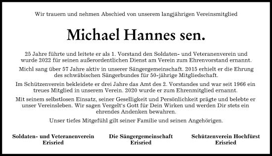 Traueranzeigen Von Michael Hannes Allg Uer Zeitung