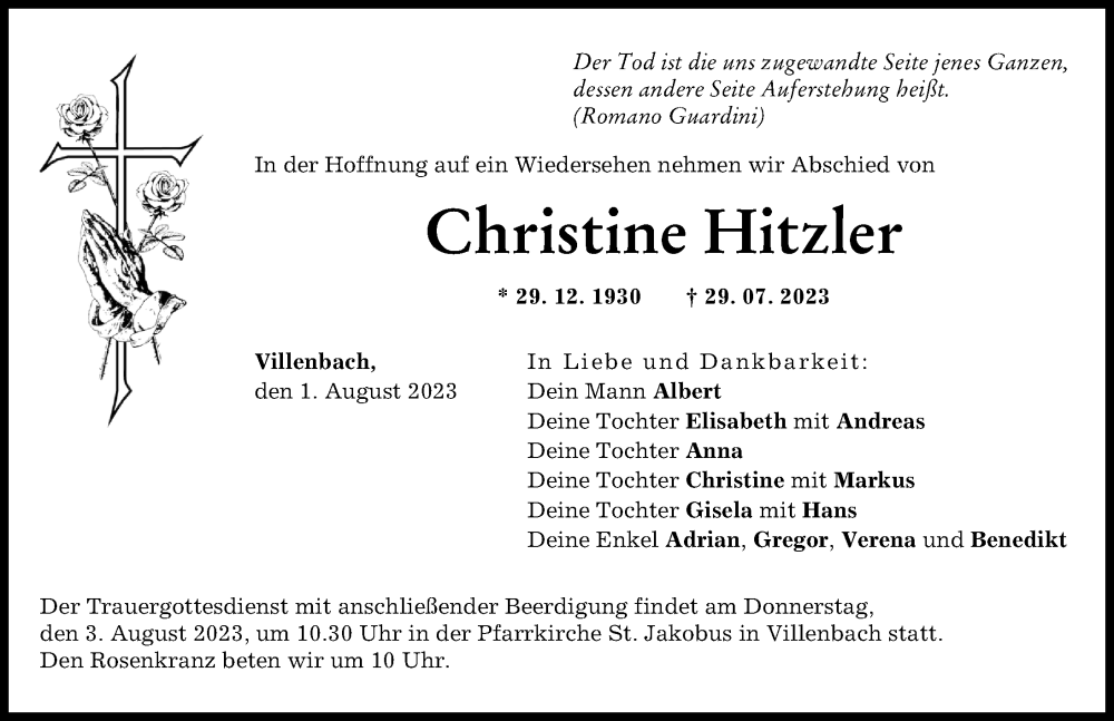 Traueranzeigen von Christine Hitzler Allgäuer Zeitung