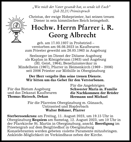 Traueranzeigen Von Georg Albrecht Allg Uer Zeitung