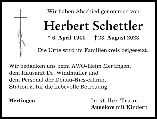 Traueranzeigen Von Herbert Schettler Allg Uer Zeitung