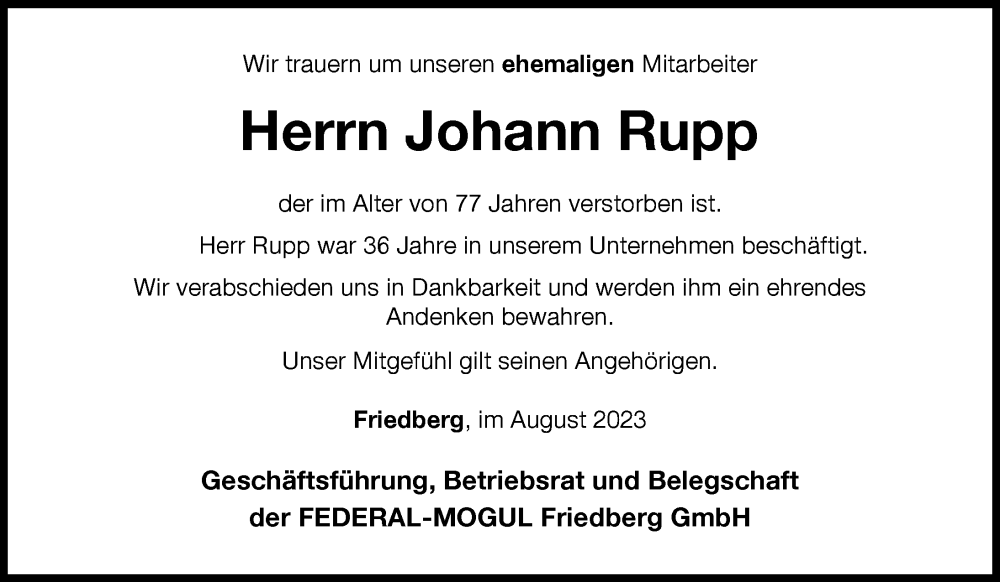 Traueranzeigen Von Johann Rupp Allg Uer Zeitung