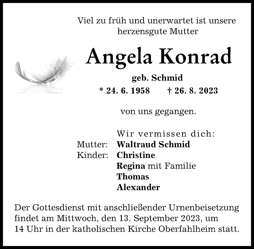 Traueranzeigen Von Angela Konrad Allg Uer Zeitung