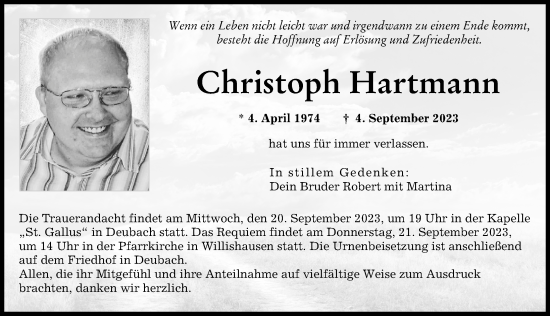 Traueranzeigen von Christoph Hartmann Allgäuer Zeitung