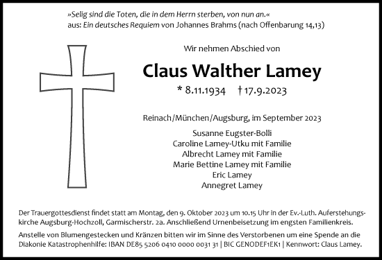 Traueranzeigen Von Claus Walther Lamey Allg Uer Zeitung