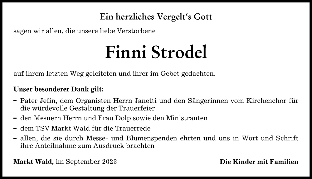 Traueranzeigen Von Finni Strodel Allg Uer Zeitung