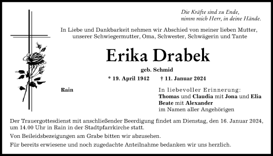 Traueranzeigen Von Erika Drabek Allg Uer Zeitung