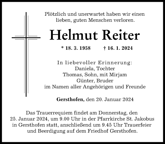 Traueranzeigen Von Helmut Reiter Allg Uer Zeitung