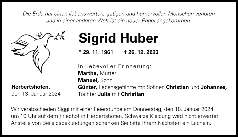 Traueranzeigen Von Sigrid Huber Allg Uer Zeitung