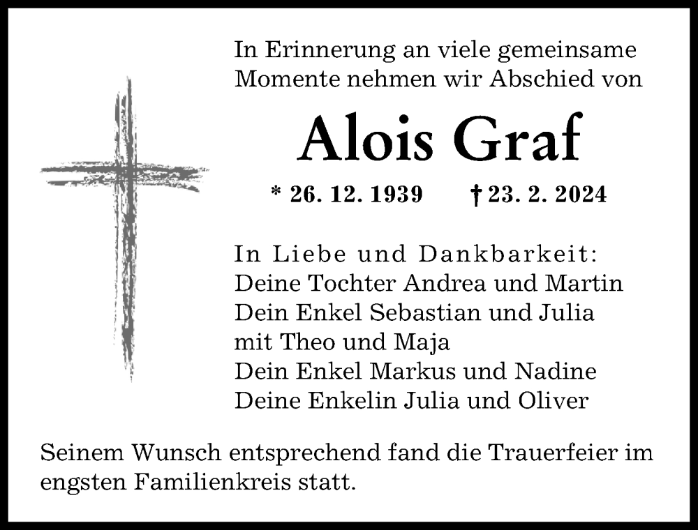 Traueranzeigen von Alois Graf Allgäuer Zeitung