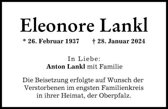 Traueranzeigen von Eleonore Lankl Allgäuer Zeitung