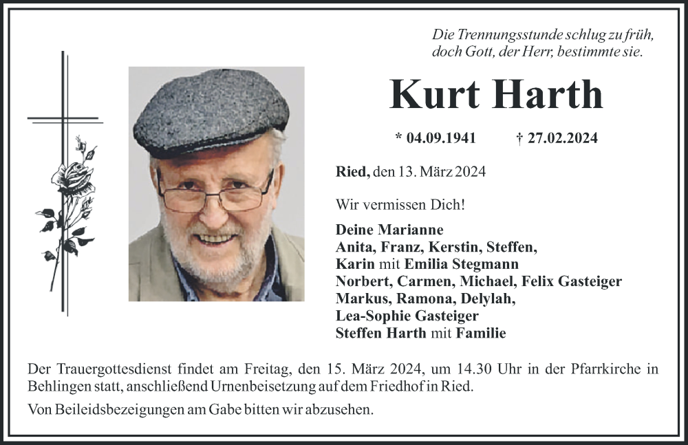 Traueranzeigen von Kurt Harth Allgäuer Zeitung