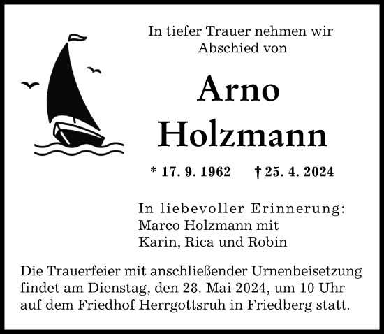 Traueranzeigen Von Arno Holzmann Allg Uer Zeitung