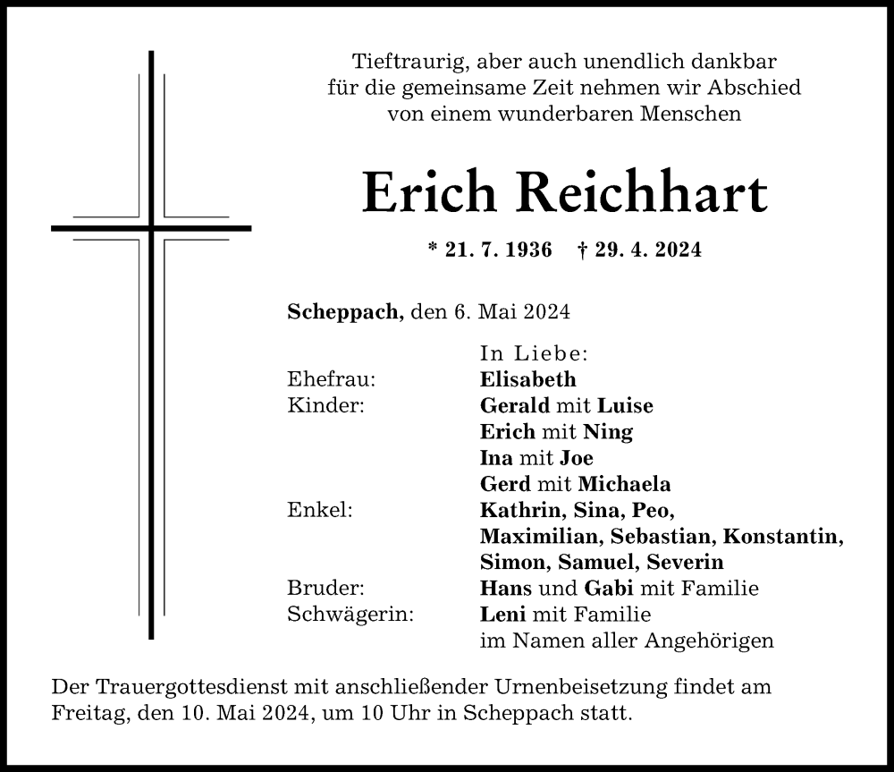 Traueranzeigen von Erich Reichhart Allgäuer Zeitung